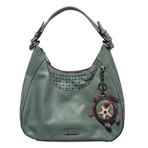 CHALA Sweet Hobo Sea Turtle Green Faux Leather Shoulder Bag Tote Purse Charm